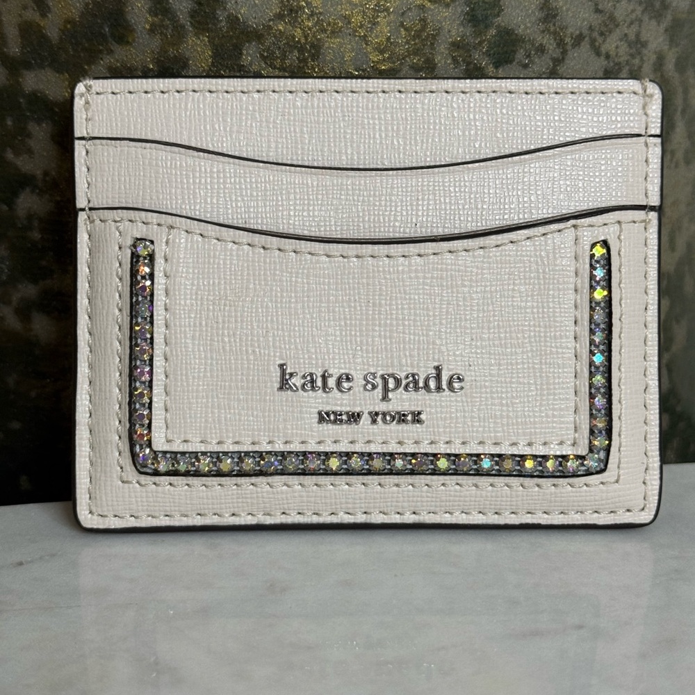 Kate Spade Cream Card Holder with Glitter Accents